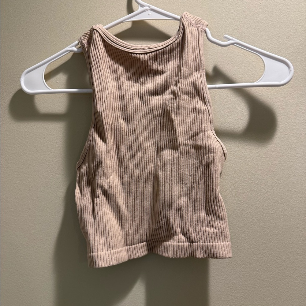 Stylish Beige Ribbed Crop Top